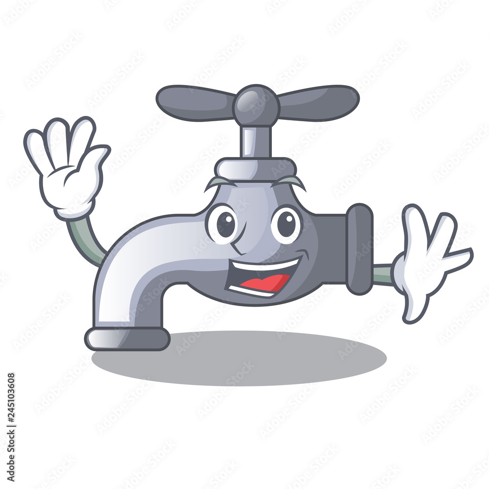 Poster Waving water tap installed in cartoon bathroom