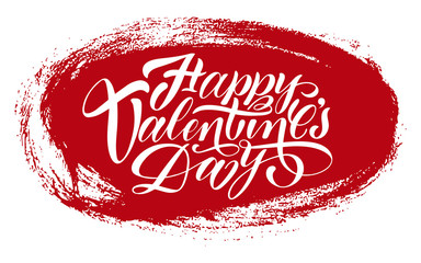 Hand calligraphy lettering text with red oval: Happy Valentine day.