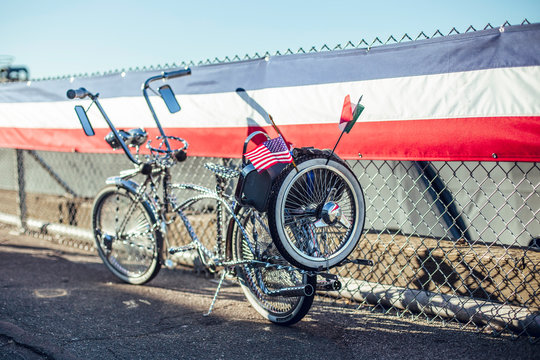 Decorated retro cycle on street