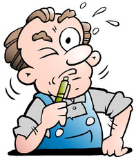Cartoon Vector illustration of a Older Senior Worker