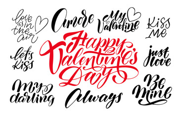 Hand calligraphy lettering big Valentine day set.