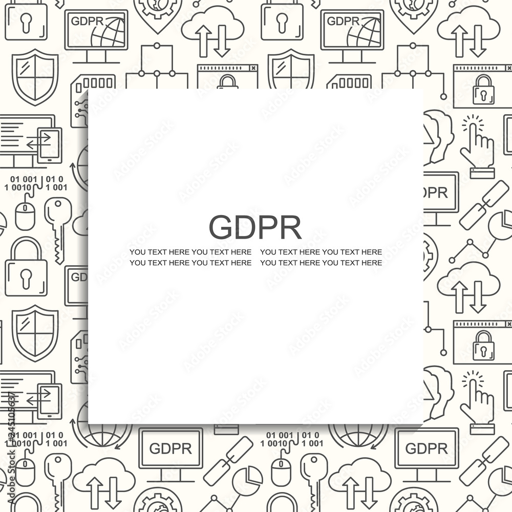 Poster vector line style seamless internet security pattern. general data protection linear concept. web pr