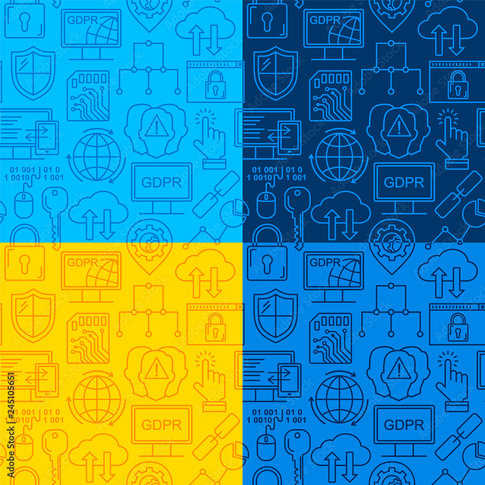 Poster vector line style seamless internet security pattern. general data protection linear concept. web pr