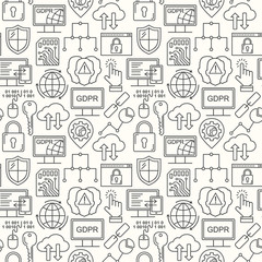 Vector line style seamless internet security pattern. General Data protection linear concept. Web privacy and safety outlune background.