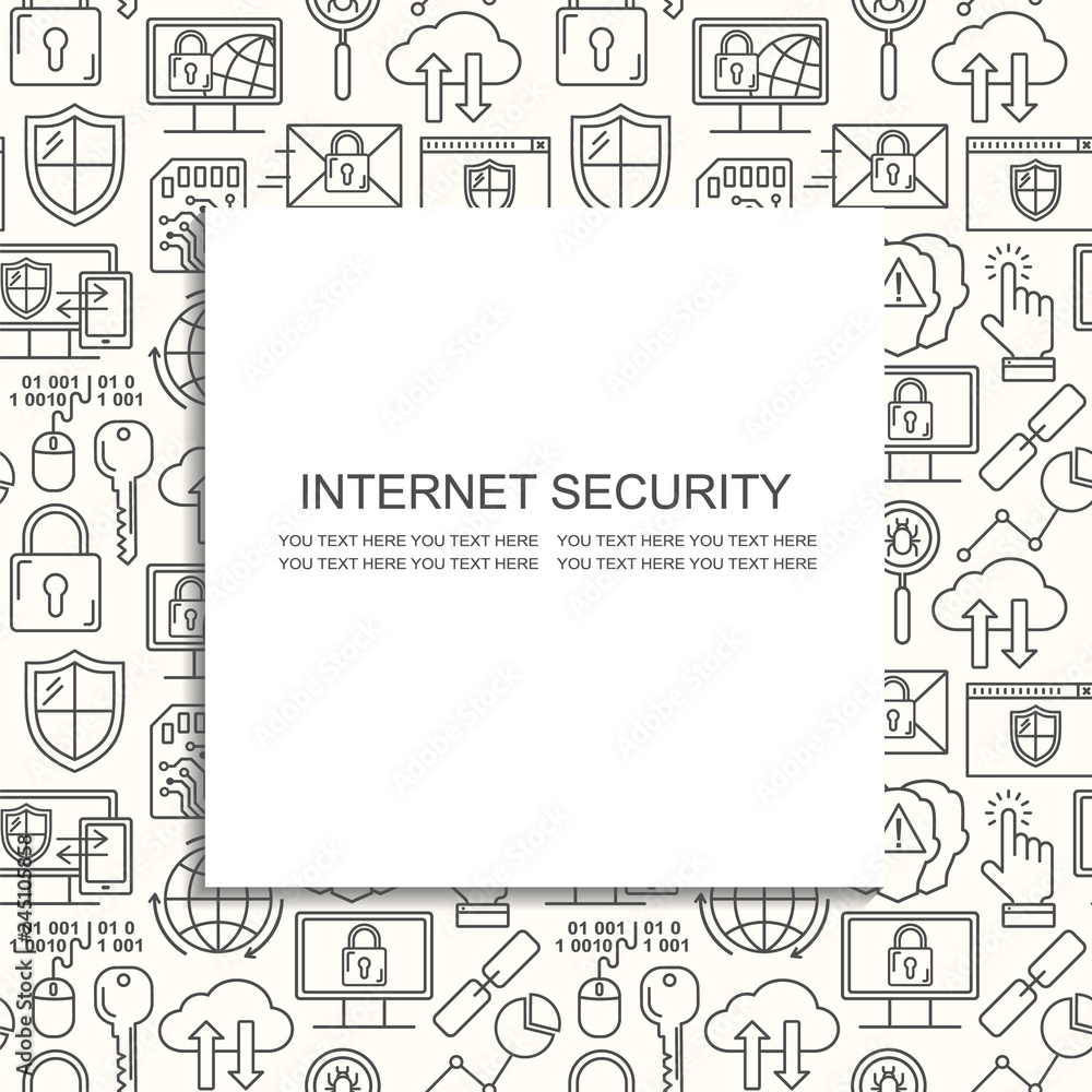 Poster vector line style seamless internet security pattern. general data protection linear concept. web pr