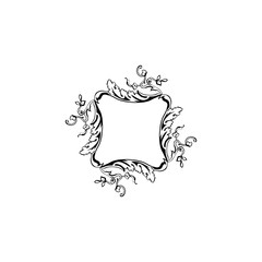 Floral vintage decorative vector frame. Flourish black ink filigree borders. Calligraphic flowers frame with text space. Isolated floral triangle borders. Invitation, poster flourish design element