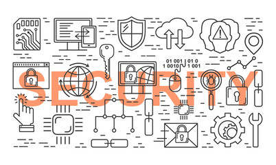 Vector line style internet security pattern. General Data protection linear concept. Web privacy and safety outlune background.
