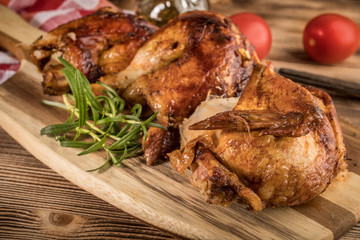 Pieces of roasted chicken.