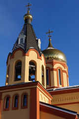 White orthodox church against the blue sky