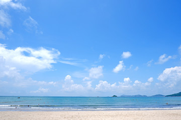 Beach, coastline, tree, sky, cloud and blue sky without people