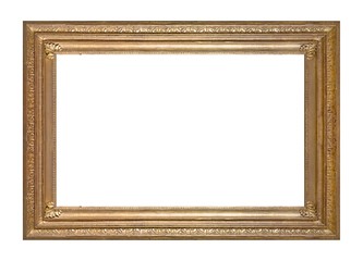 Golden frame for paintings, mirrors or photo isolated on white background	