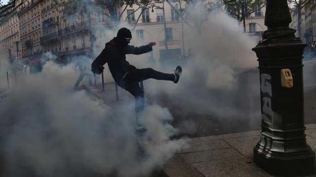 Cinemagraph of protest riot in city street