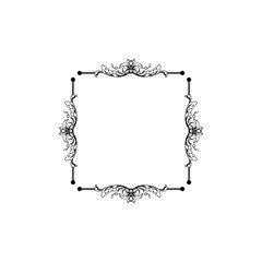 Floral vintage decorative vector frame. Flower black ink Square filigree border with text space. Isolated calligraphic frame with copyspace. Invitation, greeting card, poster flourish design element