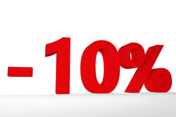 View of the inscription minus ten percentof red color 3d illustration 