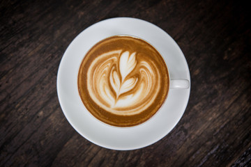Top view hot coffee ,hot latte ,latte art