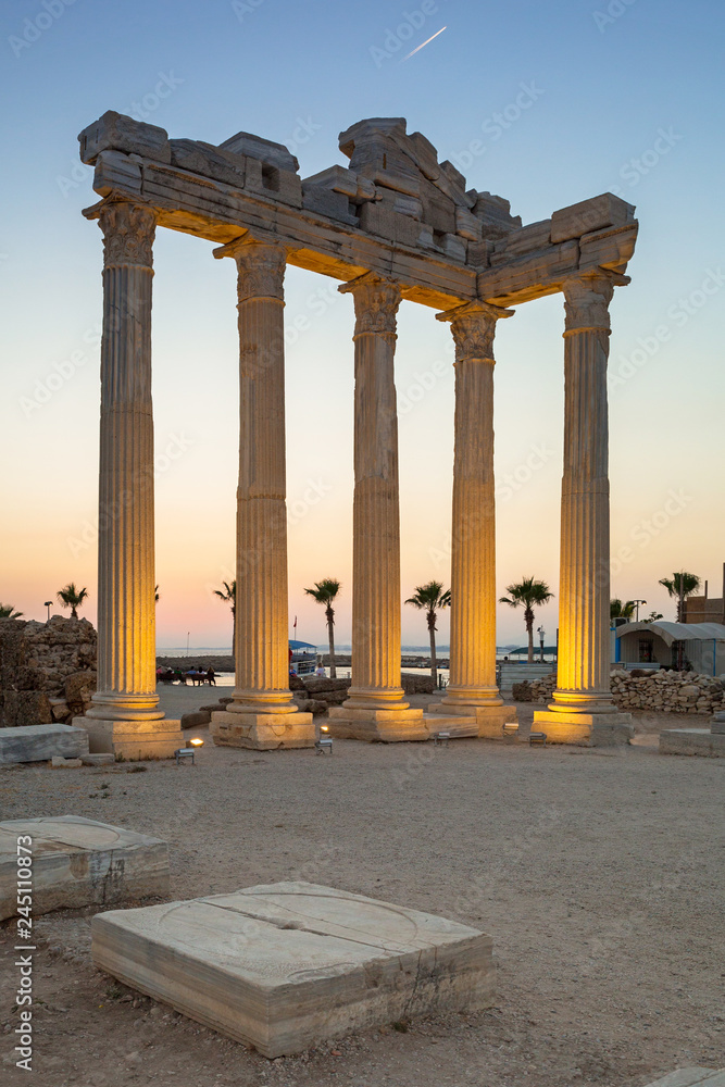 Wall mural the temple of apollo in side at sunset, turkey