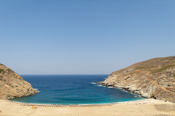 Fototapeta na wymiar Zorgos beach at Andros island in Greece. A beautiful travel destination.
