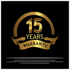 Fifteen year warranty golden label on white background - Vector
