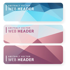 Vector design template set of banner, header for website with triangle geometric background
