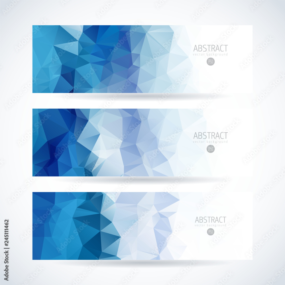Wall mural vector blue ice design template set of banner, header for website with triangle geometric background