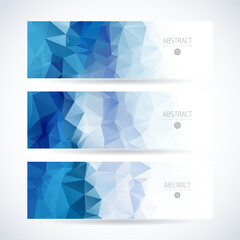 Fototapeta premium Vector blue ice design template set of banner, header for website with triangle geometric background