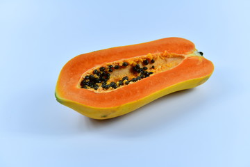 Slices of papaya on white background.