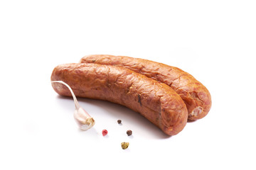 Sausage with herbs and spices on a white background