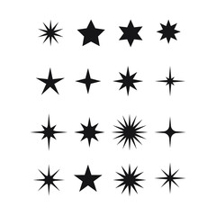 Set of vector icon stars, sunburst badges.  Graphic, shine, decoration, sunshine, glitter symbol. Design element great for retro style projects.