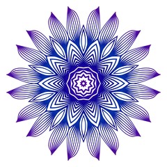 Beautiful Flower Mandala in blue, purple gradient color. Printable package decorative elements. Oriental, mystic, pattern. Vector illustration.