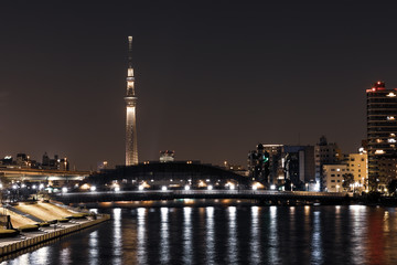 Naklejka premium (東京都ｰ都市風景)新川から望む墨田方面の夜景７