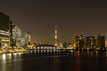 Obraz premium (東京都ｰ都市風景)新川から望む墨田方面の夜景１１