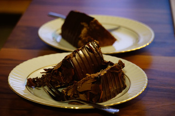 Birthday celebration chocolate cake with candles on