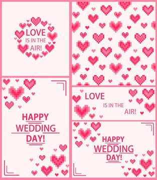 Wedding design set with hot pink digital hearts