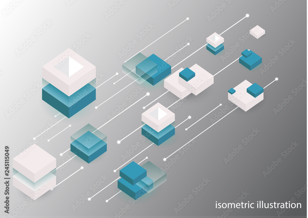 Poster modern isometric background. blockchain concept banner with cubes and blocks.