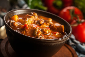 Stew soup with meat potatoes