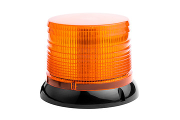 Orange rotating with wire lighthouse on white background.