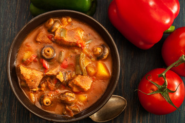 Stew soup with meat potatoes