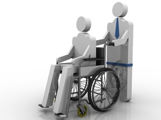 3d illustration patient in wheel chair