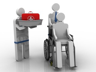 3d illustration patient in wheel chair