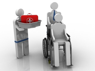 3d illustration patient in wheel chair
