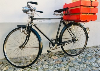 Old vintage bicycle with big basket