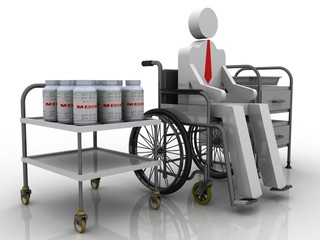 3d illustration patient in wheel chair