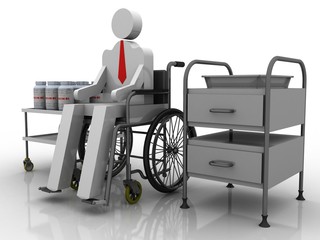 3d illustration patient in wheel chair