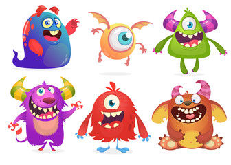 Cartoon Monsters collection. Vector set of cartoon monsters isolated. Design for print, party decoration, t-shirt, illustration, logo, emblem or sticker
