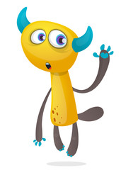 Cartoon furry monster. Halloween vector illustration of surprised monster