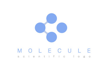 Molecule structure logo or biology model sign vector. Logo with structure molecule, illustration of logotype molecule for laboratory. Medicine, science icon.