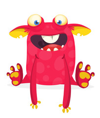 Cartoon furry monster. Halloween vector illustration of excited monster