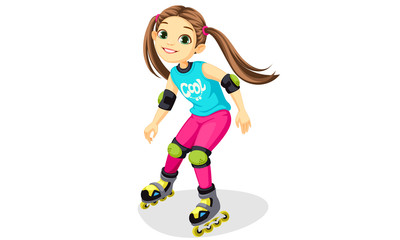 Cartoon cute little girl skating