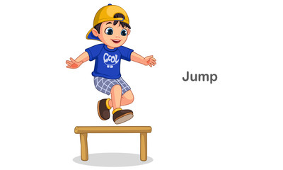 Cute boy jumping vector illustration