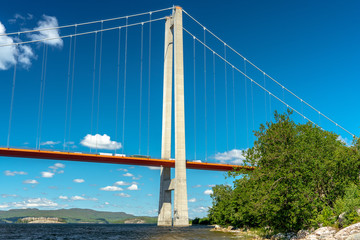 Low angle view of the bridge at the high coast in Sweden